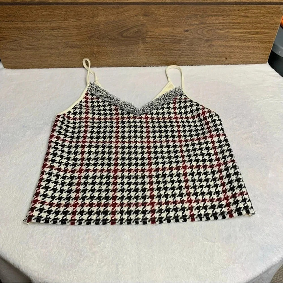 Zara basic houndstooth tank top size small solid back panel no stretch - Picture 9 of 9